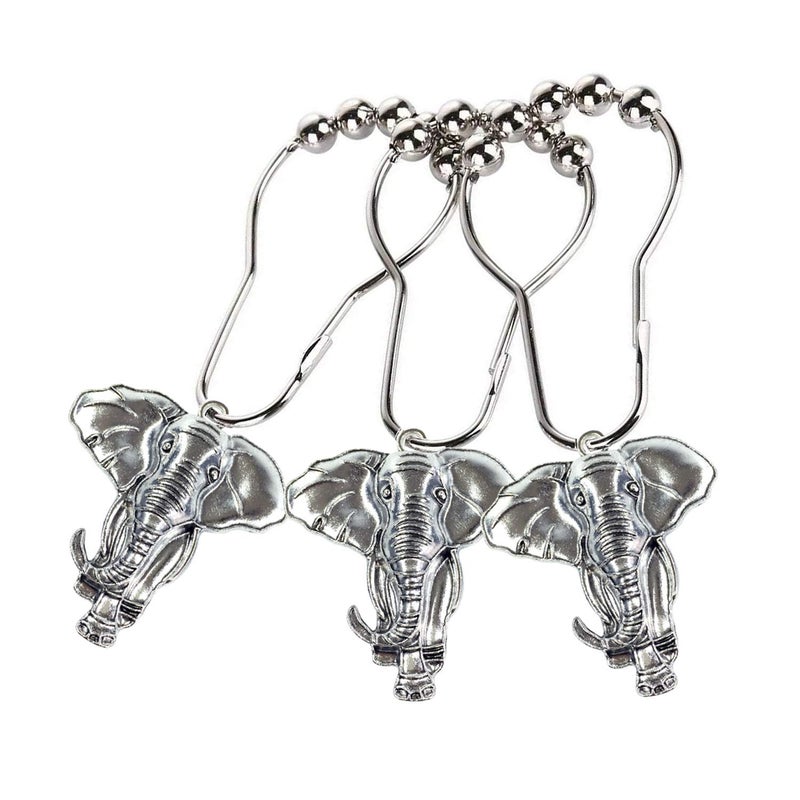 ZILucky Set of 12 Realistic Elephant Shower Curtain Hooks Decorative Home Bathroom Stainless Steel Rustproof Shower Curtain Rings Decor Accessories (Silver) - Image 3
